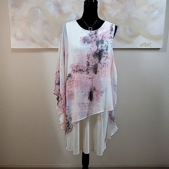 H By Halston Flowy Overlay Semi-Sheer One-Shoulder Dress - Picture 10 of 15